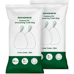 SONGMICS 2-Roll Drawstring Trash Bags Bundle,Suitable for SONGMICS Dual 2 x 30L Rubbish Bin - Leakproof, Strong HDPE, White Garbage Liners