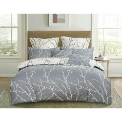 Tree Reversible Queen Size Grey Duvet Quilt Cover Set