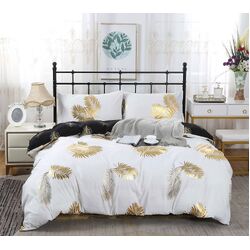 Reversible Design Leaves Queen Size Bed Quilt/Duvet Cover Set