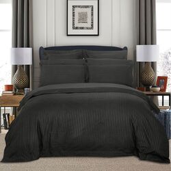 1000TC Ultra Soft Striped Queen Size Charcoal Duvet Quilt Cover Set