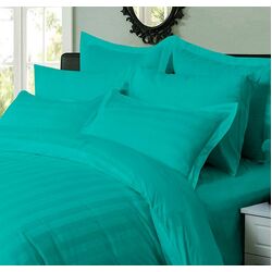 1000TC Ultra Soft Striped Super King Size Teal Duvet Quilt Cover Set