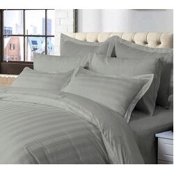 1000TC Ultra Soft Striped Super King Size Grey Duvet Quilt Cover Set