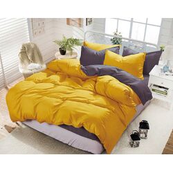 1000TC Reversible Super King Size Yellow and Grey Duvet Quilt Cover Set