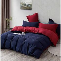 1000TC Reversible Super King Size Blue and Red Duvet Quilt Cover Set