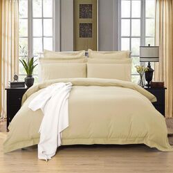 1000TC Tailored Queen Size Yellow Cream Duvet Quilt Cover Set