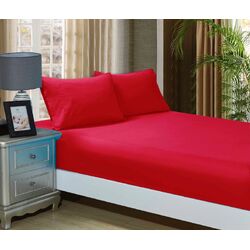 1000TC Ultra Soft Fitted Sheet & 2 Pillowcases Set - Queen Size Bed - Red