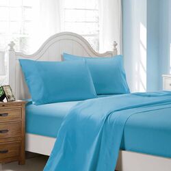 1000TC Ultra Soft Double Size Bed Light Blue Flat & Fitted Sheet Set