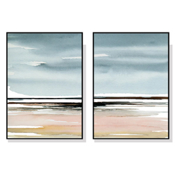 Wall Art 50cmx70cm Pink Beach Landscape 2 Sets Black Frame Canvas