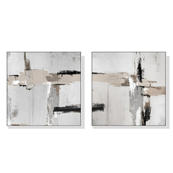 Wall Art 60cmx60cm Neutral Abstract 2 Sets White Frame Canvas