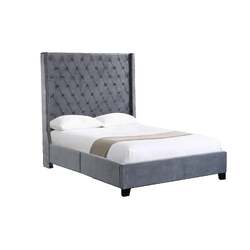 Ella Winged Bed 180cm - King Size - Grey Velvet