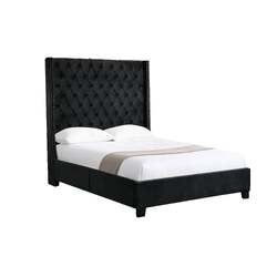 Ella Winged Bed 180cm - Queen Size - Black Velvet