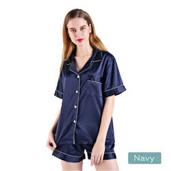 2pc satin short women pajamas set large navy