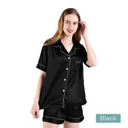 2pc satin short women pajamas set small black