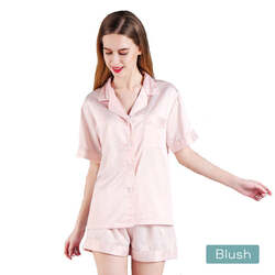 2pc satin short women pajamas set medium blush