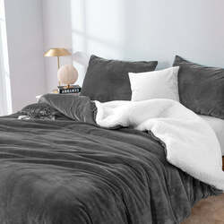 2 in 1 teddy sherpa duvet cover set and blanket queen charcoal