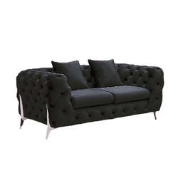 Grand Tufted Lounge - Black Velvet - Silver Legs