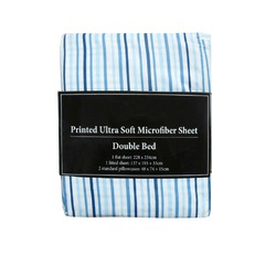 Printed Microfiber Sheet Set Double Blue Lines