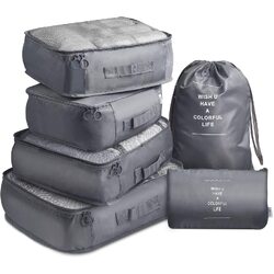 6 Pcs Waterproof Compression Packing Cubes Large Travel Luggage Organizer Storage (Grey)