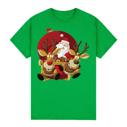 100% Cotton Christmas T-shirt Adult Unisex Tee Tops Funny Santa Party Custume, Santas Sleigh (Green), 2XL