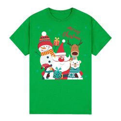 100% Cotton Christmas T-shirt Adult Unisex Tee Tops Funny Santa Party Custume, Santa Gathering (Green), L