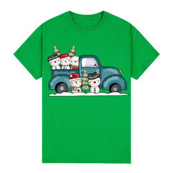 100% Cotton Christmas T-shirt Adult Unisex Tee Tops Funny Santa Party Custume, Car with Snowman (Green), 2XL