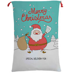 50x70cm Canvas Hessian Christmas Santa Sack Xmas Stocking Reindeer Kids Gift Bag, Cartoon Santa