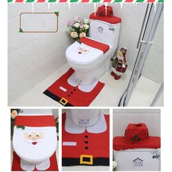 4pcs Christmas Toilet Seat Cover Rug Bathroom Set Santa Snowman Xmas Home Décor, Santa