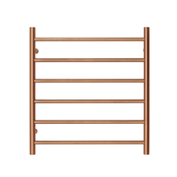 Premium Brushed Rose Gold Heated Towel Rack - 6 Bars, Round Design, AU Standard, 650x620mm Wide