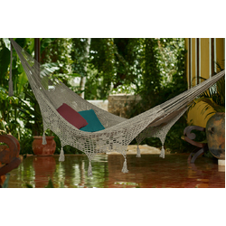 Outdoor undercover cotton Mayan Legacy hammock with hand crocheted tassels King Size Dream Sands