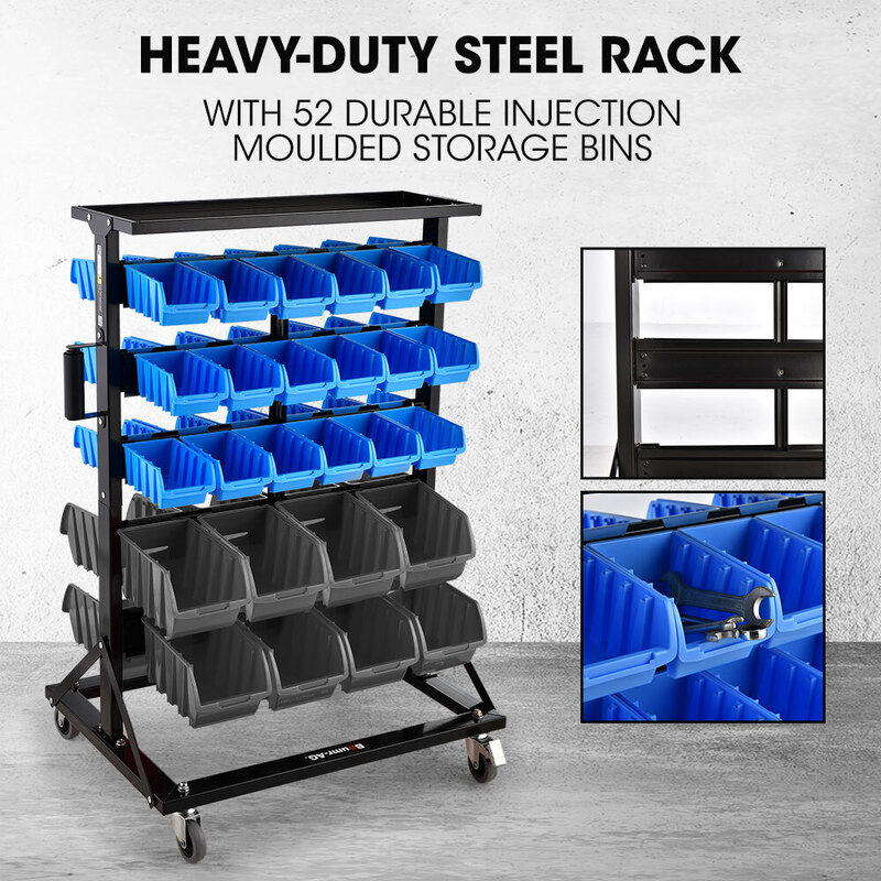 74-Bin Mobile Double-Sided Floor Rack