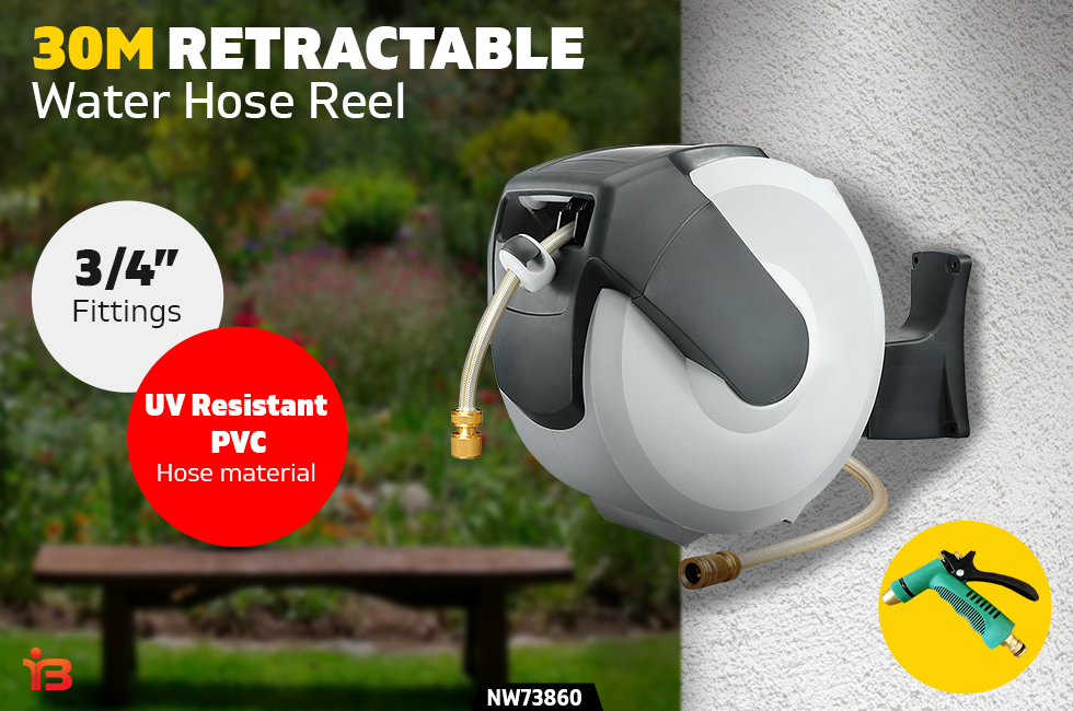 30m Water Hose Reel Retractable PVC hose 24 Bar Burst Pressure - Bargains  Online