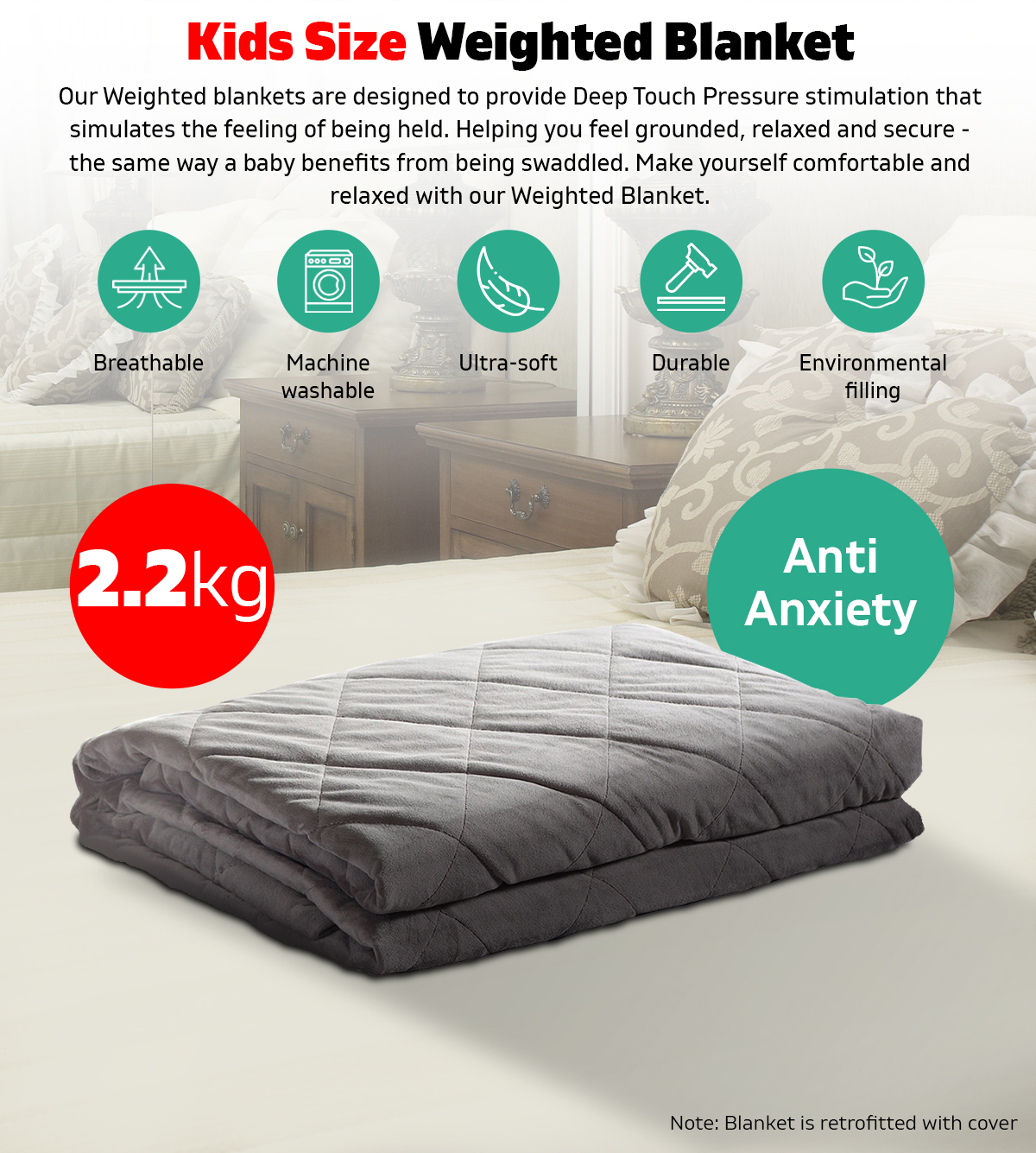 Anti Anxiety 22kgs Weighted Blanket Gravity Blankets Kids Size