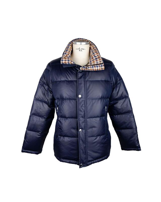 Removable Hood Blue Aquascutum Jacket with Goose Down Padding 54