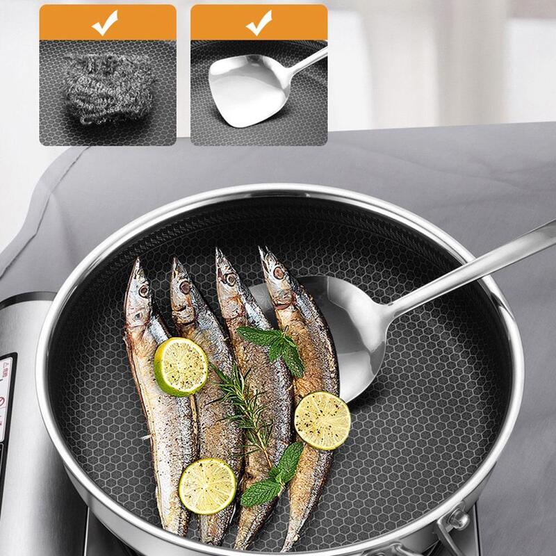 Stainless Non Stick Double Sided Honeycomb Cooking Frying Pan Wok + Glass  Lid 