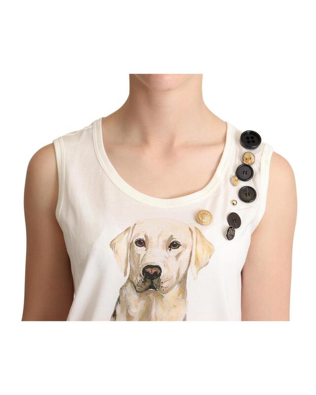 Dog and Floral Print Tank T shirt by Dolce Gabbana 38 IT Women