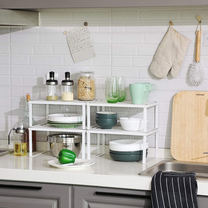 SONGMICS Cabinet Shelf Organizers Set of 2 Kitchen Counter Shelves Silver