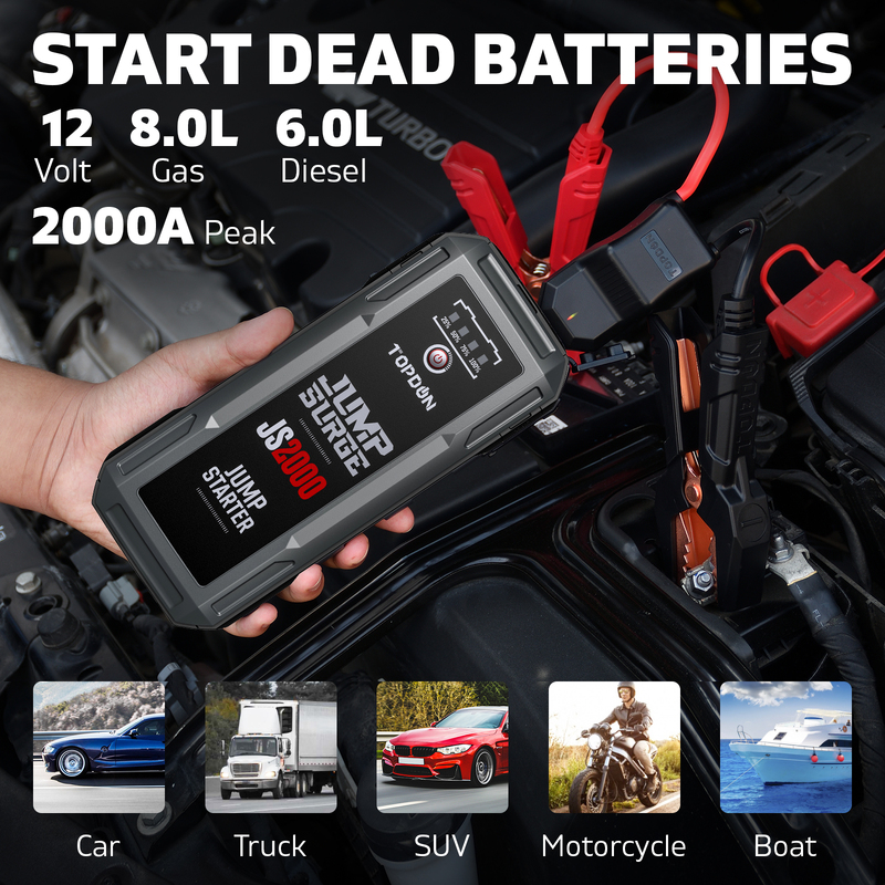 Buy Car Battery Charger Jump Starter, TOPDON JS2000 16000mAh 2000A 12V  Portable Booster for Up to 8L Gas/6L Diesel Engines Online