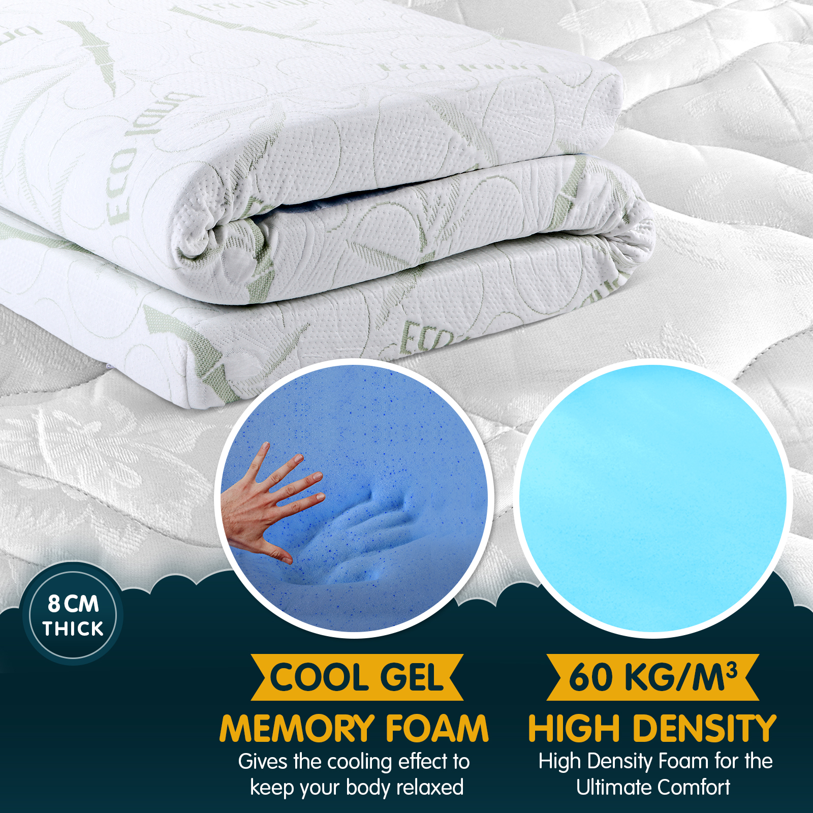 Bamboo Cool Gel Mattress Topper King Single Royal Sleep 8cm