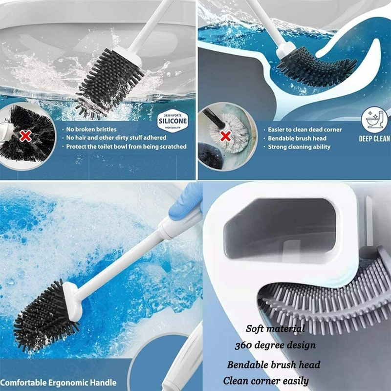 2PCS Silicone Toilet Brush with Toilet Brush Holder Creative