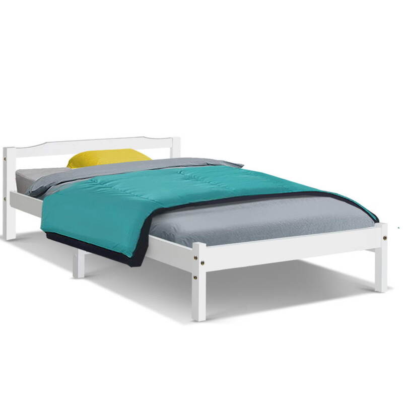 Artiss Single Size Wooden Bed Frame Mattress Base Timber Platform White