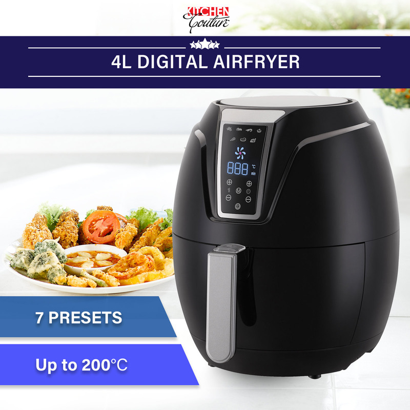 Kitchen Couture 4 Litre Air Fryer Digital Display Black 1400W Healthy   BO20 DS 23974 