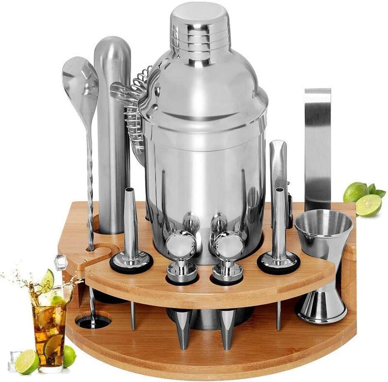 Cocktail Shaker Set Bartender Kit With Stand - Stainless Steel Bar