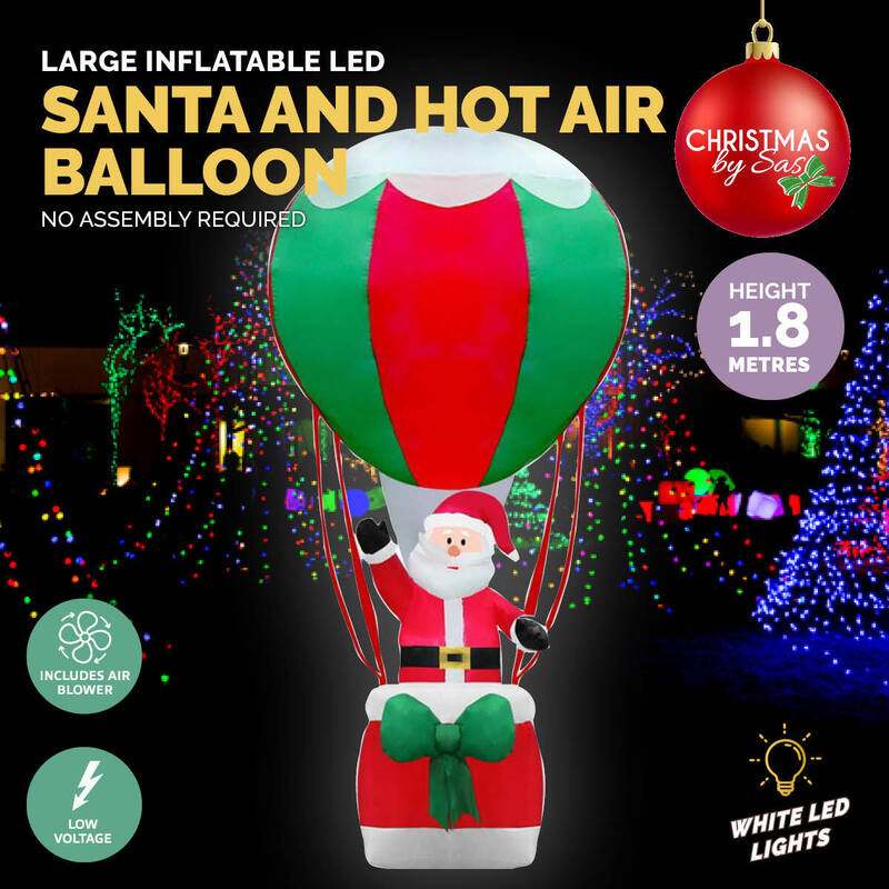 Christmas By Sas 1 8m Santa And Hot Air Balloon Self Inflating Led Lighting