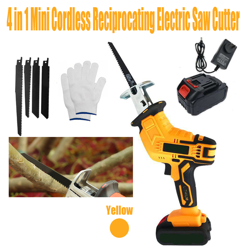 Yellow Cordless Electric Reciprocating Saw Cutter w Blades For