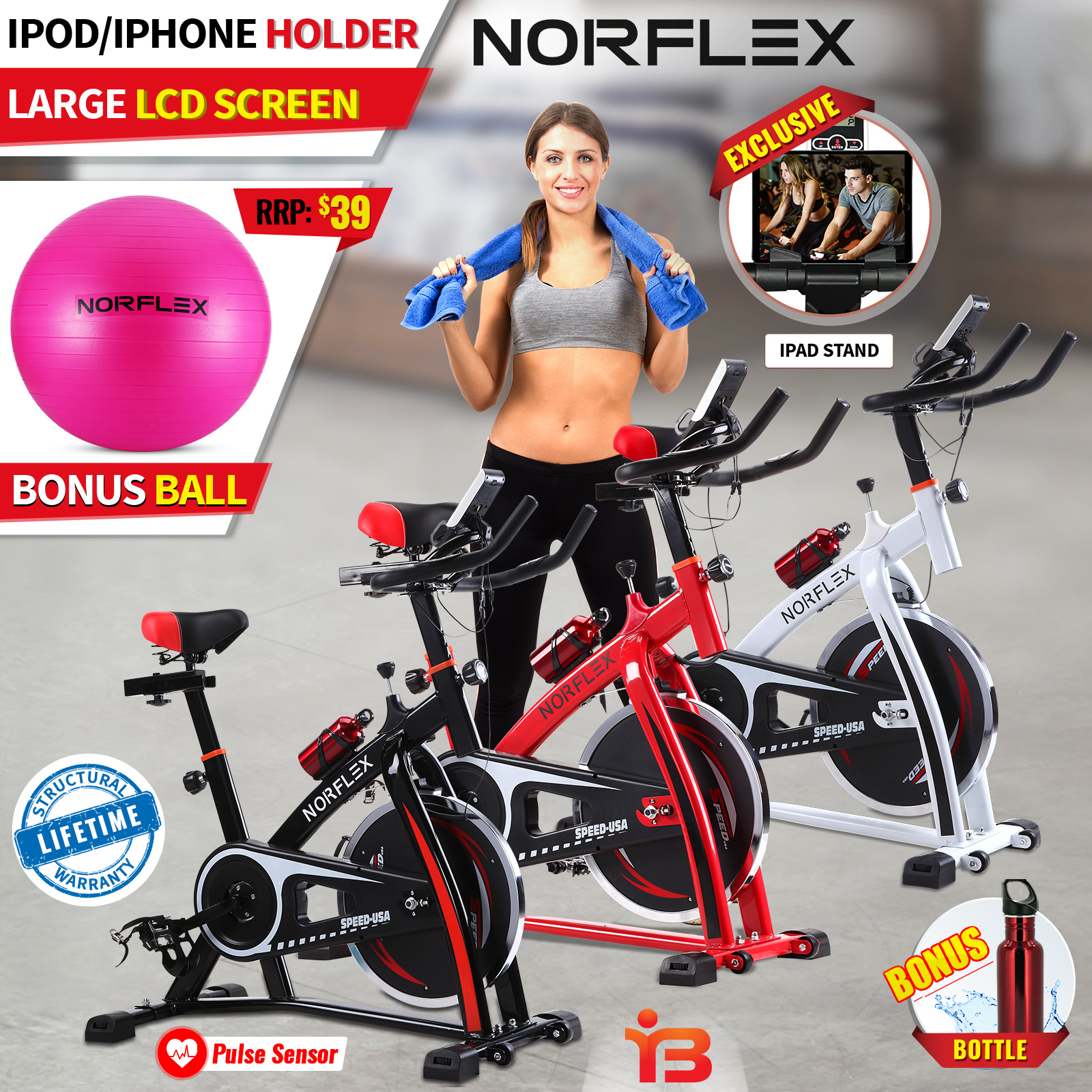 Norflx Spin Exercise Bike with Gym Ball for Sale